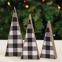 3 Set Black & White Buffalo Check Wooden Trees - The Fox Decor