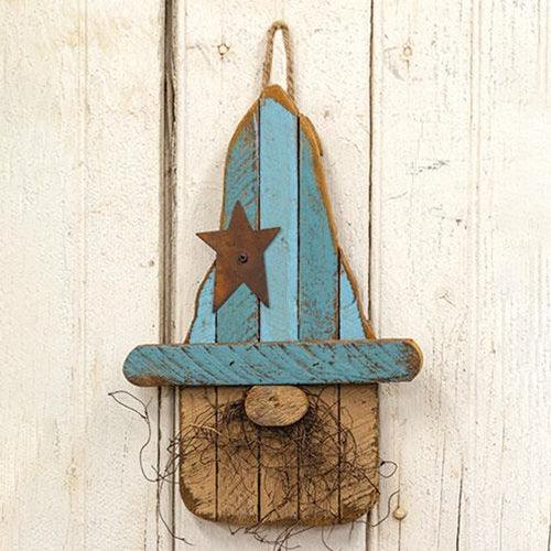 Hanging Lath Gnome w Blue Hat 16H - The Fox Decor