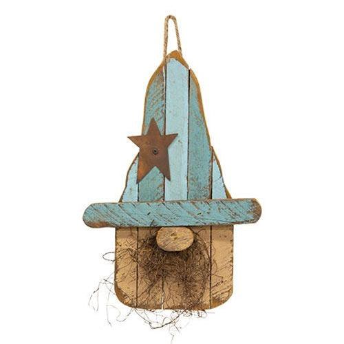 Hanging Lath Gnome w Blue Hat 16H - The Fox Decor