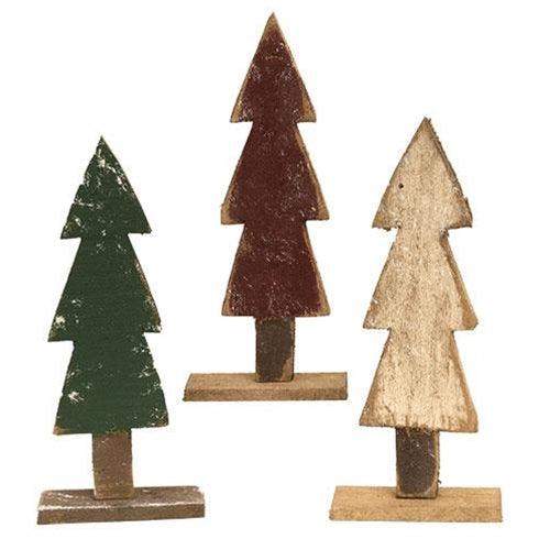 Rustic Wood Christmas Tree on Base 11 3 Asstd - The Fox Decor