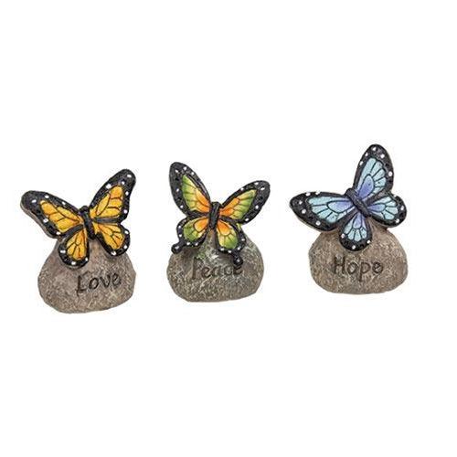 Resin Butterfly Messenger Stone 3 Asstd - The Fox Decor