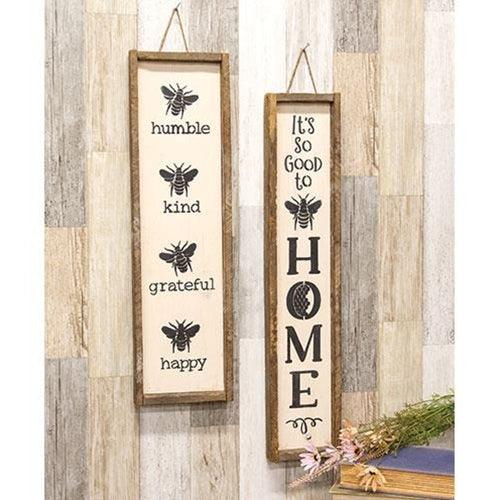 Bee Humble Kind Grateful Happy Vertical Framed Sign - The Fox Decor