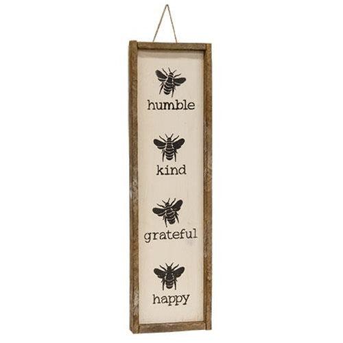 Bee Humble Kind Grateful Happy Vertical Framed Sign - The Fox Decor