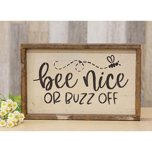 Bee Nice Or Buzz Off Rustic Wood Framed Sign - The Fox Decor
