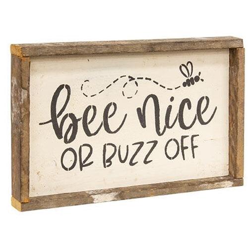 Bee Nice Or Buzz Off Rustic Wood Framed Sign - The Fox Decor