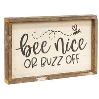 Bee Nice Or Buzz Off Rustic Wood Framed Sign - The Fox Decor
