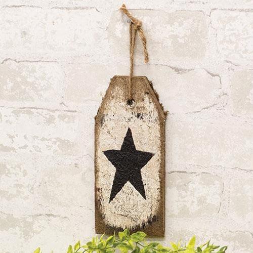 Rustic Wood White Tag w Black Star - The Fox Decor