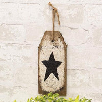 Rustic Wood White Tag w Black Star - The Fox Decor