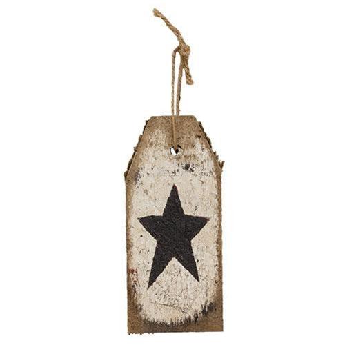 Rustic Wood White Tag w Black Star - The Fox Decor