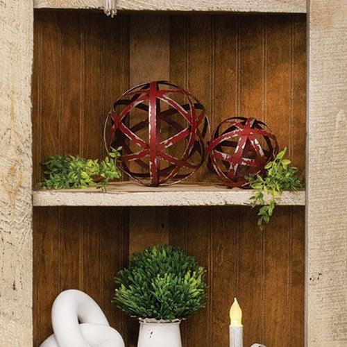 Distressed Red Metal Band Sphere 4 - The Fox Decor