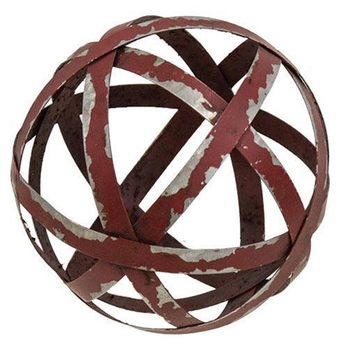 Distressed Red Metal Band Sphere 4 - The Fox Decor
