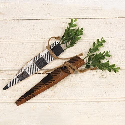 Buffalo Check White or Orange Large Rustic Wood Carrot 2 Asstd - The Fox Decor