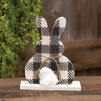 Rustic Wood Buffalo Check Cottontail Bunny on Base - The Fox Decor