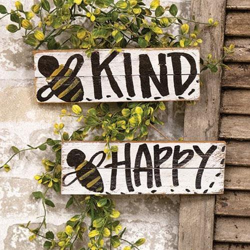 Skinny Lath Bee Happy Kind Hanging Sign 2 Asstd - The Fox Decor
