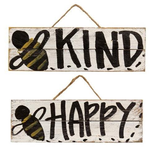 Skinny Lath Bee Happy Kind Hanging Sign 2 Asstd - The Fox Decor