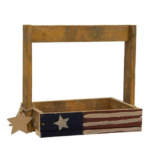 Rustic Wood Mini Primitive Flag Tote w Star Tag - The Fox Decor