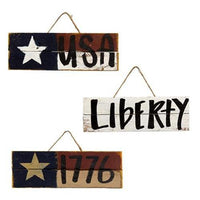 Skinny Distressed Lath Hanging Americana Sign 3 Asstd - The Fox Decor