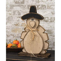 Rustic Wood Pilgrim Hat Turkey on Base - The Fox Decor