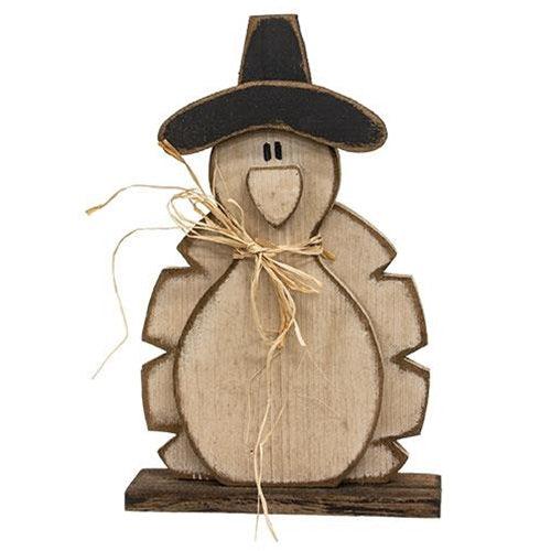 Rustic Wood Pilgrim Hat Turkey on Base - The Fox Decor