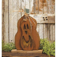 Rustic Layered Happy Fall Carved Jack O Lantern On Base - The Fox Decor