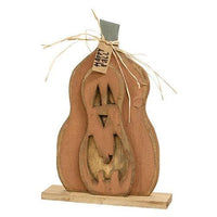 Rustic Layered Happy Fall Carved Jack O Lantern On Base - The Fox Decor