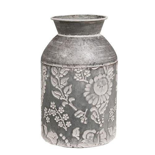 Distressed Flower Embossed Metal Milk Can - The Fox Decor