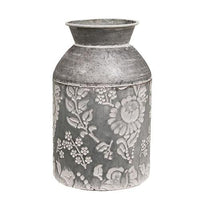Distressed Flower Embossed Metal Milk Can - The Fox Decor