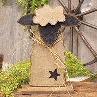 Rustic Wood Primitive Fluffy Sheep on Base 165H - The Fox Decor