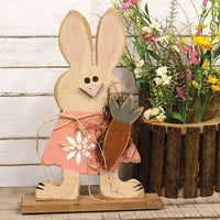 Rustic Wood Standing Girl Bunny w Carrot on Base - The Fox Decor