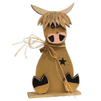Rustic Wood Sitting Moo Highland on Base 3 Asstd - The Fox Decor