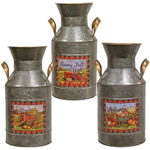 Galvanized Metal Harvest Milk Can 12H 3 Asstd - The Fox Decor