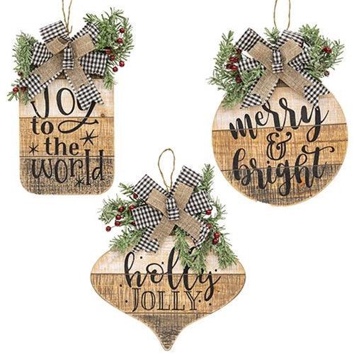 Slat Wood Christmas Ornament Sign 3 Asstd - The Fox Decor
