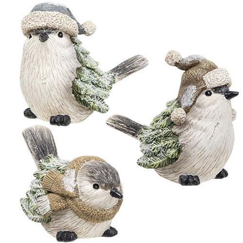 Resin Winter Dressed Pine Bird 3 Asstd each sold individually (not as a set) - The Fox Decor