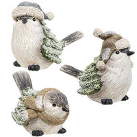 Resin Winter Dressed Pine Bird 3 Asstd each sold individually (not as a set) - The Fox Decor