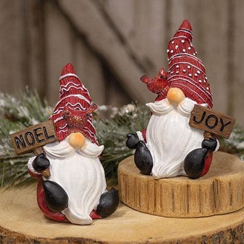 Resin Noel Joy Gnome w Cardinal Friend 2 Asstd - The Fox Decor