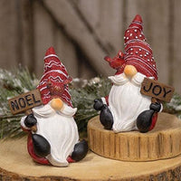 Resin Noel Joy Gnome w Cardinal Friend 2 Asstd - The Fox Decor