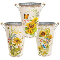 Sunflowers & Blooms Metal Bucket 3 Asstd - The Fox Decor