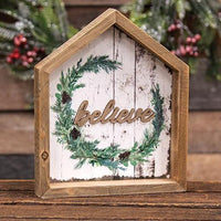 Believe Christmas Wreath House Shadowbox Sign - The Fox Decor