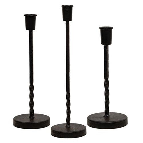 3 Set Wrought Iron Twisted Taper Holders - The Fox Decor