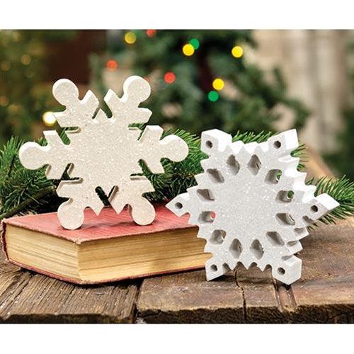 Wood Snowflake Sitter 2 Asstd - The Fox Decor