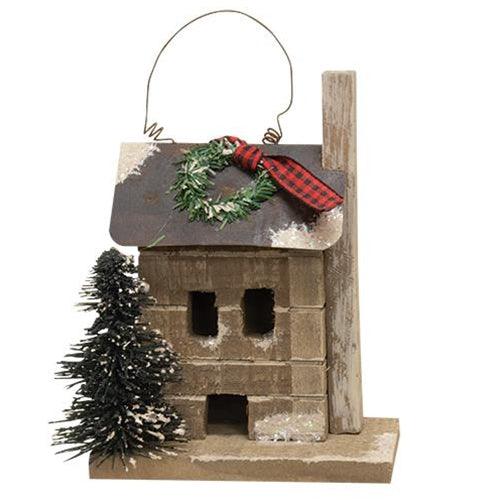 Primitive Town Snowy Cabin Ornament - The Fox Decor