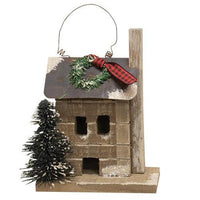 Primitive Town Snowy Cabin Ornament - The Fox Decor