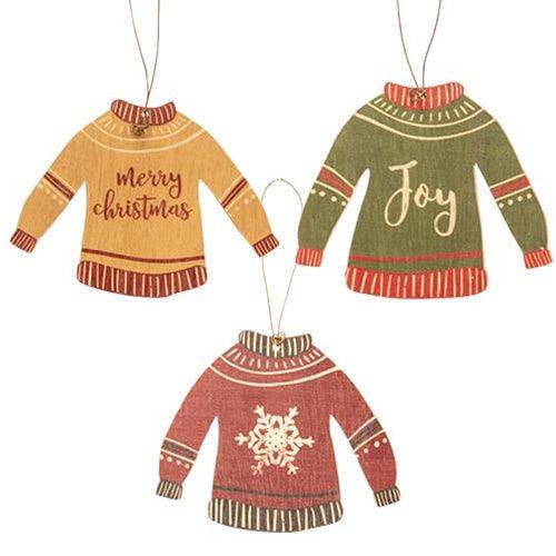 3 Set Christmas Sweater Wooden Ornaments - The Fox Decor
