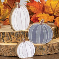3 Set White & Gray Chunky Pumpkin Sitters - The Fox Decor
