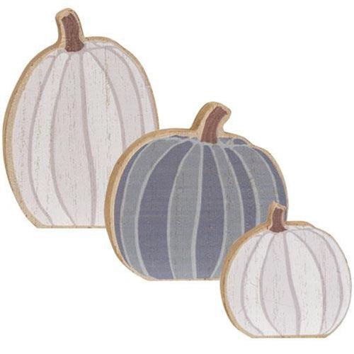3 Set White & Gray Chunky Pumpkin Sitters - The Fox Decor