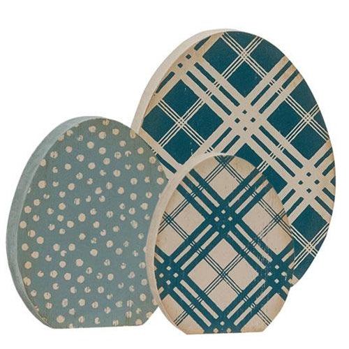 3 Set Chunky Blue Patterned Egg Sitters - The Fox Decor