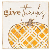 Give Thanks Plaid Pumpkin Block 2 Asstd - The Fox Decor
