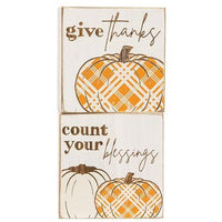 Give Thanks Plaid Pumpkin Block 2 Asstd - The Fox Decor