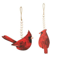 Wooden Cardinal Beaded Ornament 2 Asstd - The Fox Decor