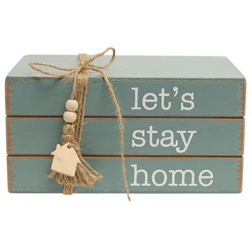 Let's Stay Home Wooden Book Stack - The Fox Decor